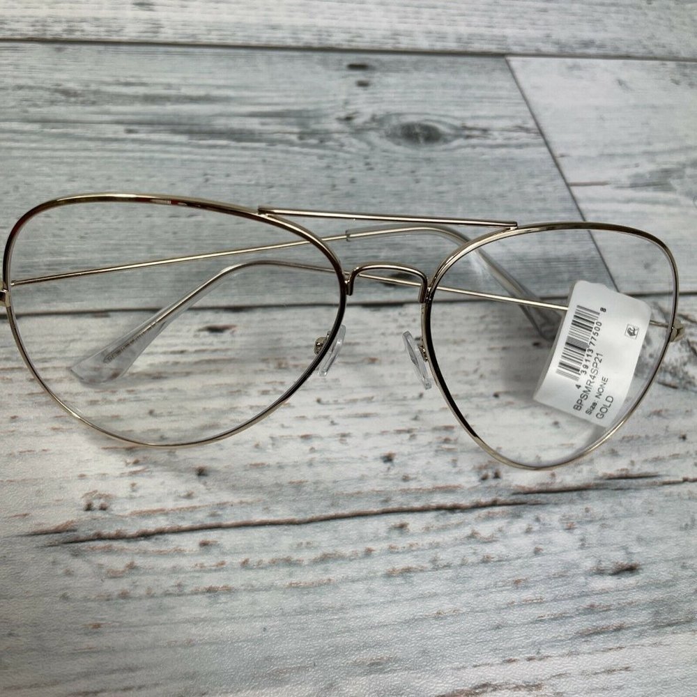 Nordstrom BP. 59mm Aviator Browbar Blue Light Filtering Glasses Gold NEW!